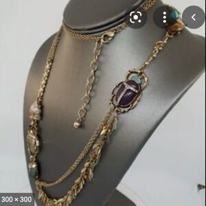 Oscar de la Renta Scarab Necklace Egyptian Semi Precious Vintage